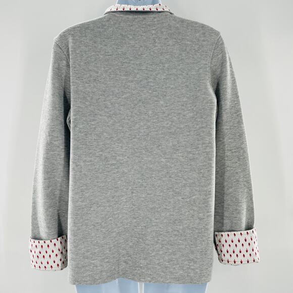 ORVIS Gray Heather Knit Pullover 1/4 Zip Contrast Red Floral Trim Top M - Picture 4 of 11